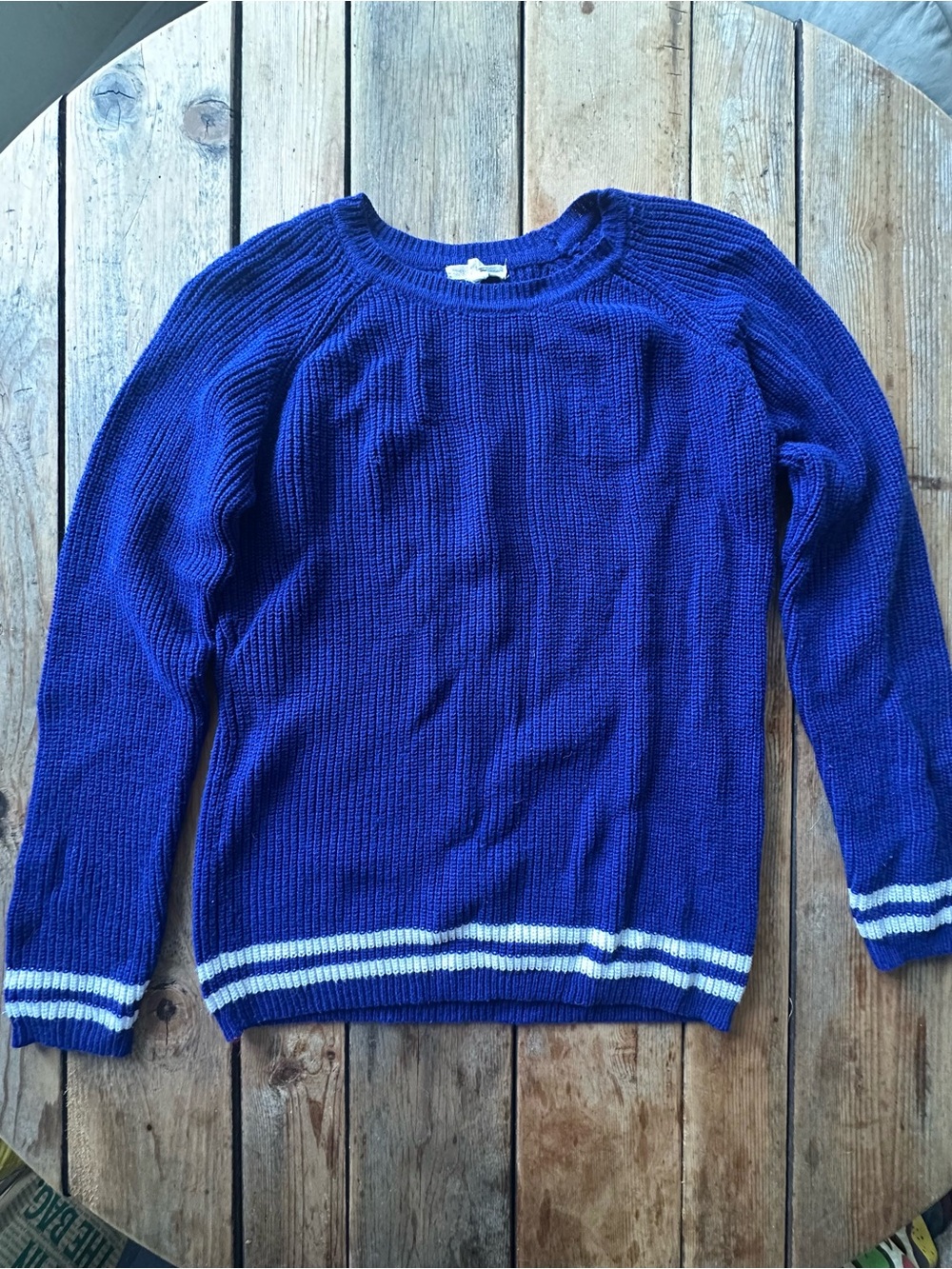 Urban Outfitters Royal Blue Crewneck Sweater with White Stripes